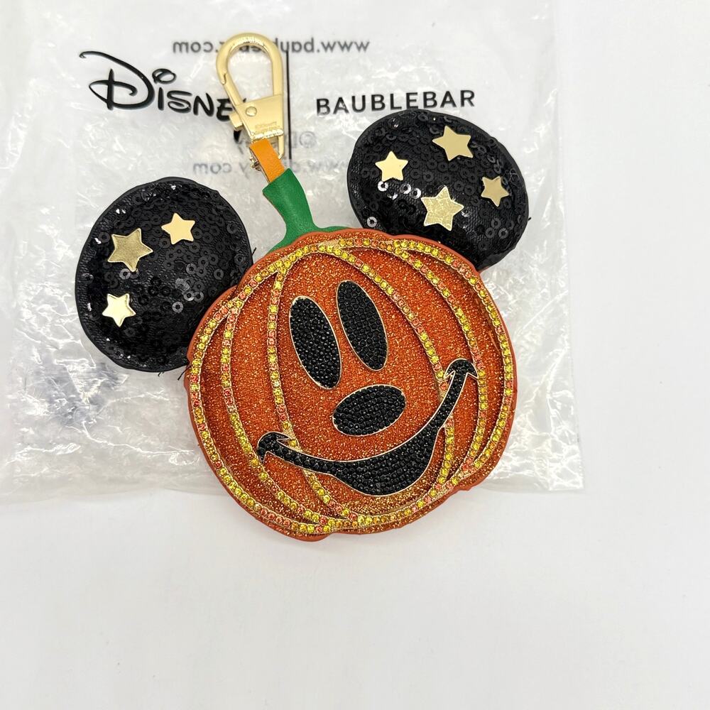 Baublebar Disney Mickey Mouse Pumpkin Jack O Lantern Puff Bag Charm Puffy NEW